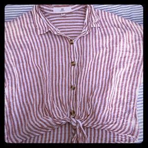 Salmon and white striped tie crop top